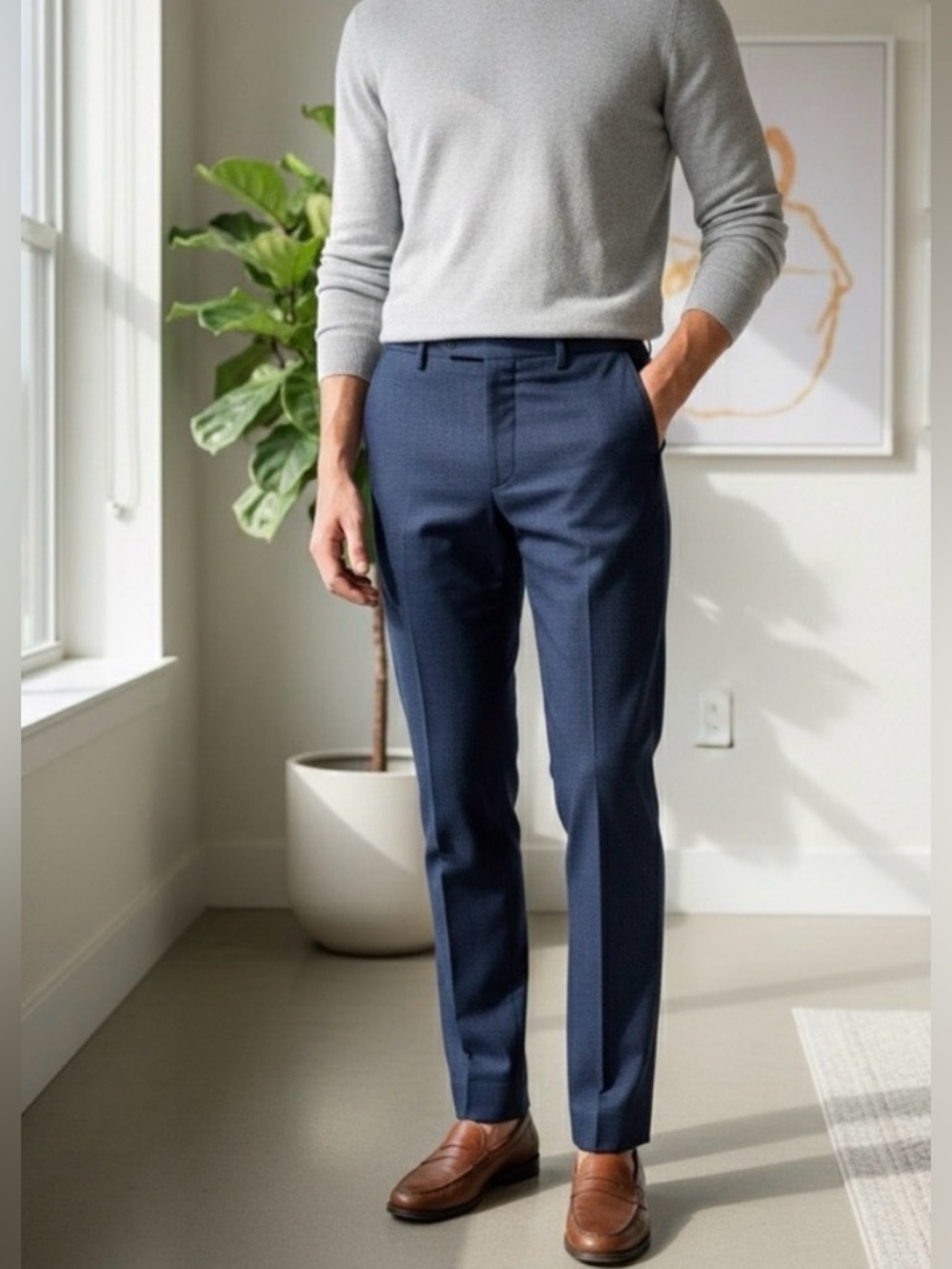 Theory Marlow U_REMSIN Navy Cotton Dress Pants Slacks Office Business Navy 36